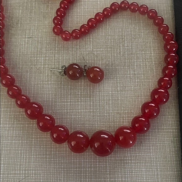 New Pretty artisan handcrafted red jade jadeite gemstone necklace gift earrings - Picture 8 of 8